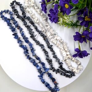 Lot of 3 Genuine Stone Chip Vintage Stretchy Choker Style Necklaces